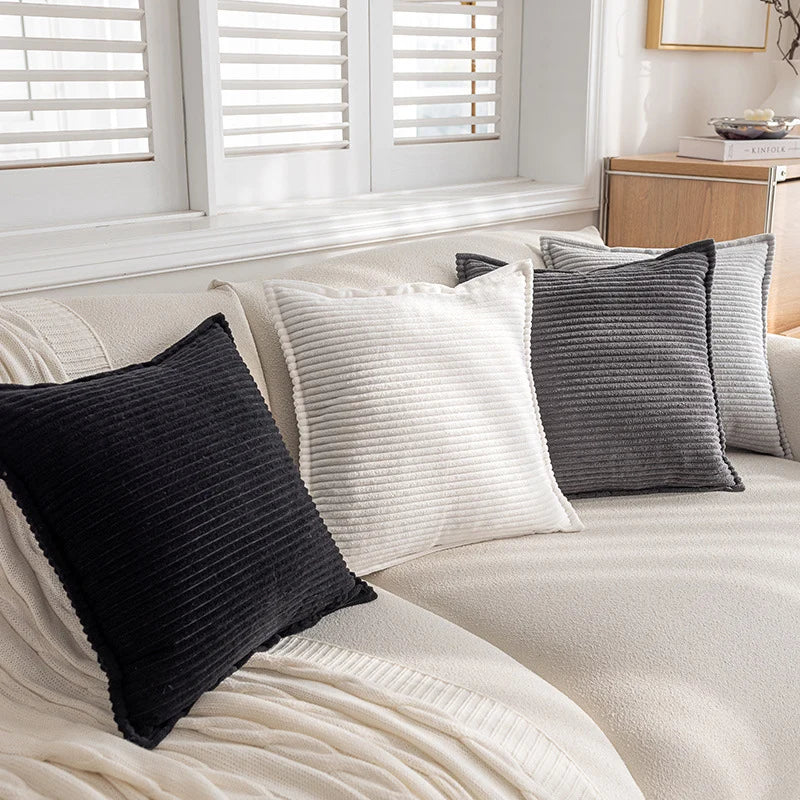 Throw Pillow Cover Ribbed Corduroy Concealed Zipper