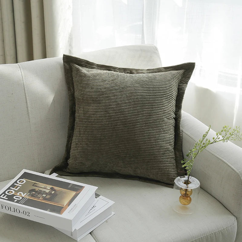 Throw Pillow Cover Ribbed Corduroy Hidden Zipper Machine Washable