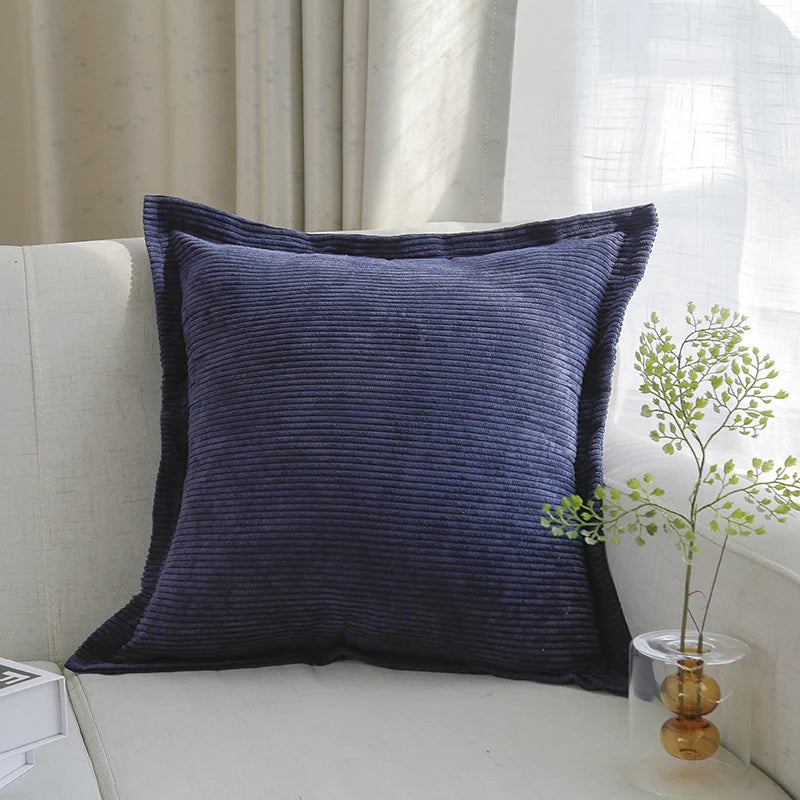 Throw Pillow Cover Ribbed Corduroy Hidden Zipper Machine Washable