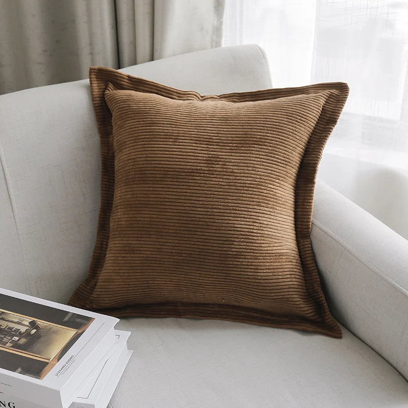 Throw Pillow Cover Ribbed Corduroy Hidden Zipper Machine Washable