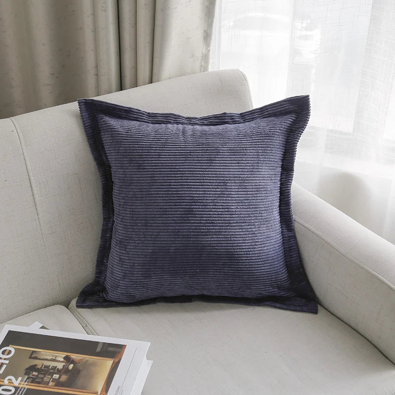 Throw Pillow Cover Ribbed Corduroy Hidden Zipper Machine Washable