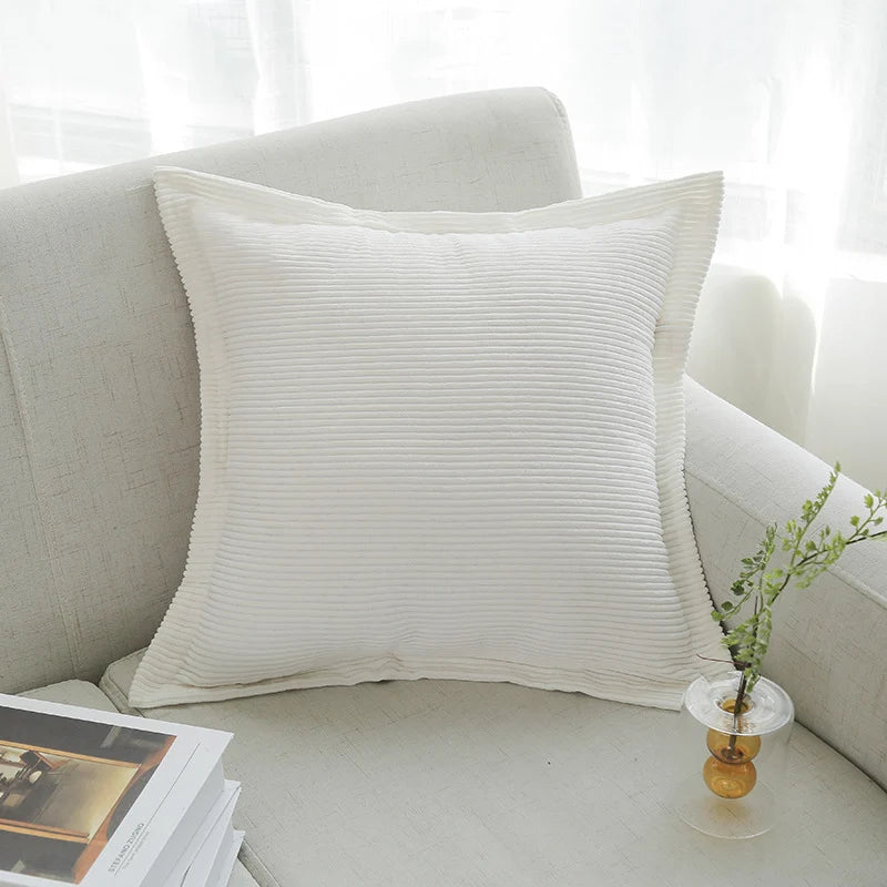 Throw Pillow Cover Ribbed Corduroy Hidden Zipper Machine Washable