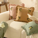 Throw Pillow Cover Ruffled Edge Embroidered Floral Removable Zipper