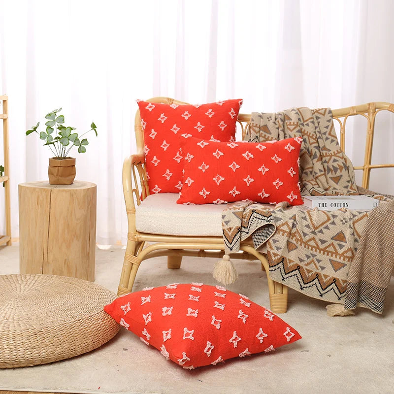 Throw Pillow Cover Set Bohemian Embroidered Cotton-Linen Square & Lumbar