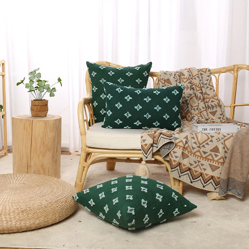 Throw Pillow Cover Set Bohemian Embroidered Cotton-Linen Square & Lumbar