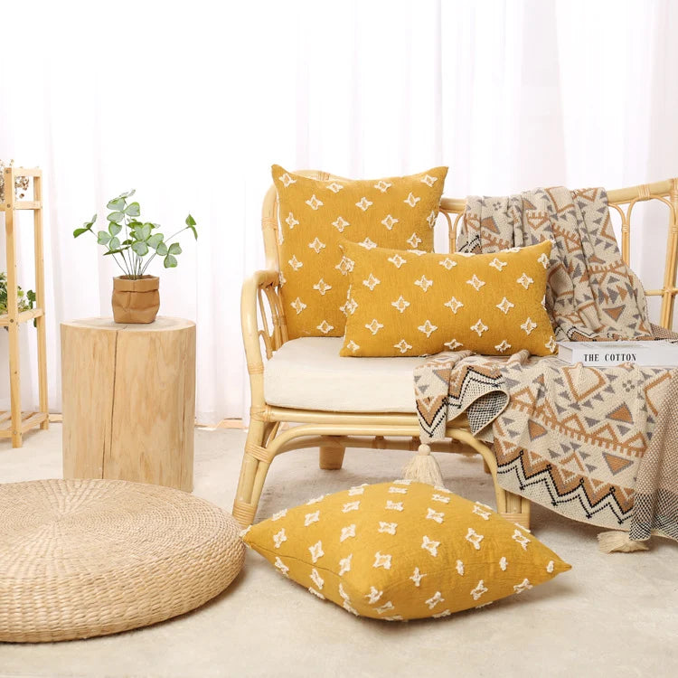 Throw Pillow Cover Set Bohemian Embroidered Cotton-Linen Square & Lumbar