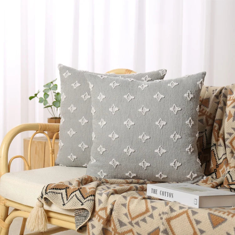 Throw Pillow Cover Set Bohemian Embroidered Cotton-Linen Square & Lumbar