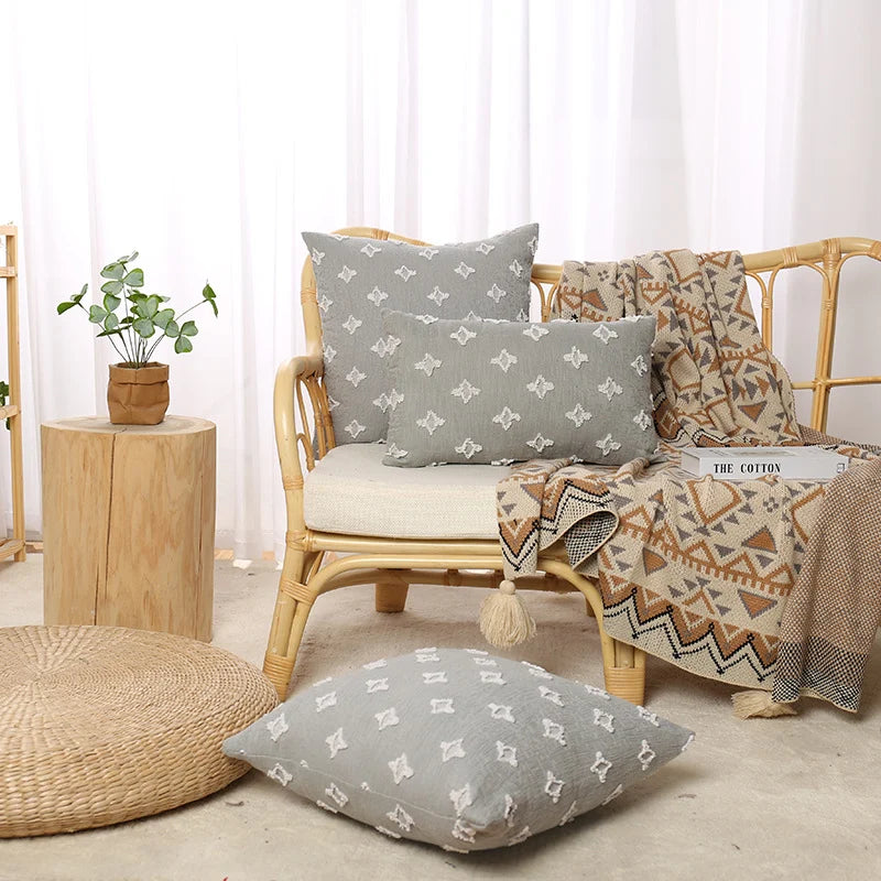 Throw Pillow Cover Set Bohemian Embroidered Cotton-Linen Square & Lumbar