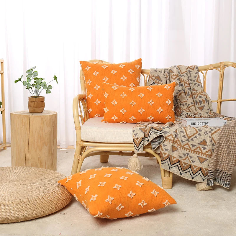 Throw Pillow Cover Set Bohemian Embroidered Cotton-Linen Square & Lumbar