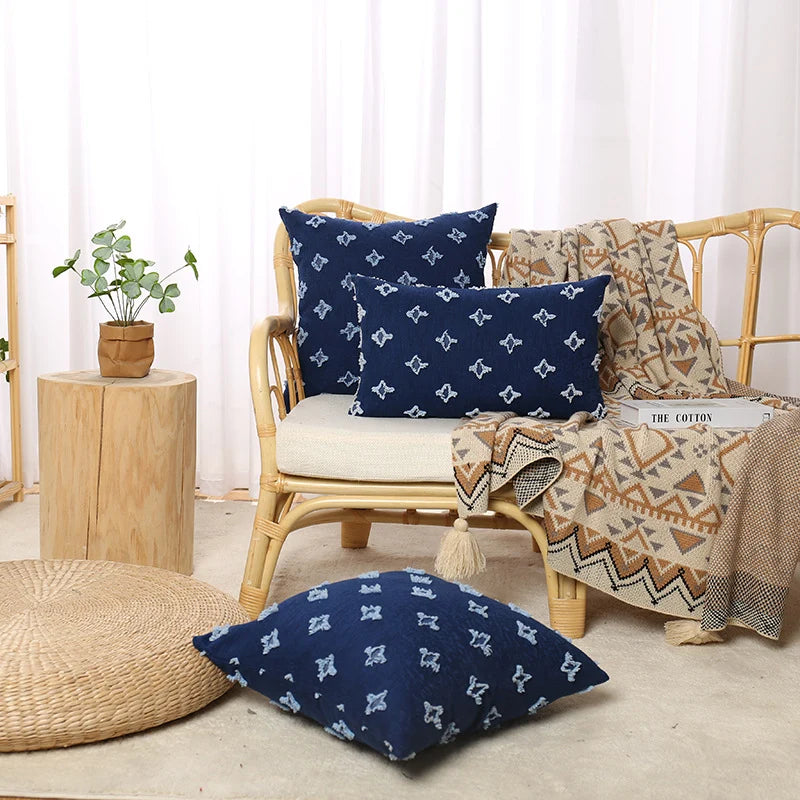 Throw Pillow Cover Set Bohemian Embroidered Cotton-Linen Square & Lumbar