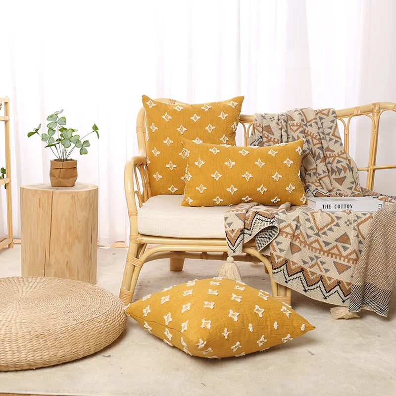 Throw Pillow Cover Set Bohemian Embroidered Cotton-Linen Square & Lumbar
