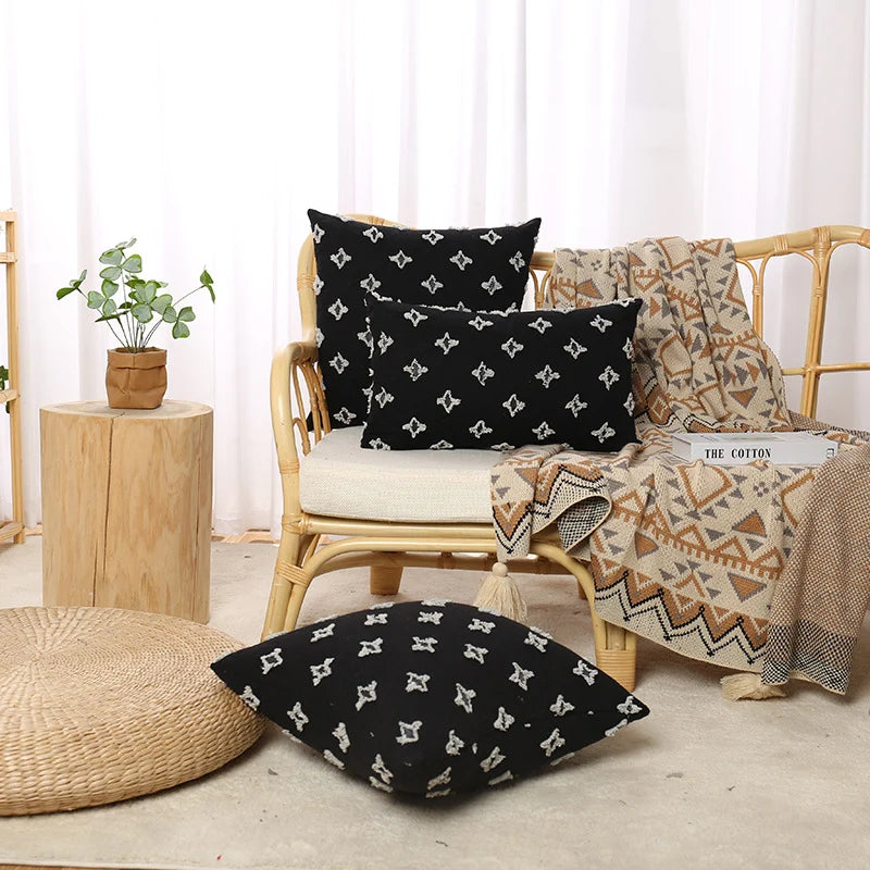 Throw Pillow Cover Set Bohemian Embroidered Cotton-Linen Square & Lumbar