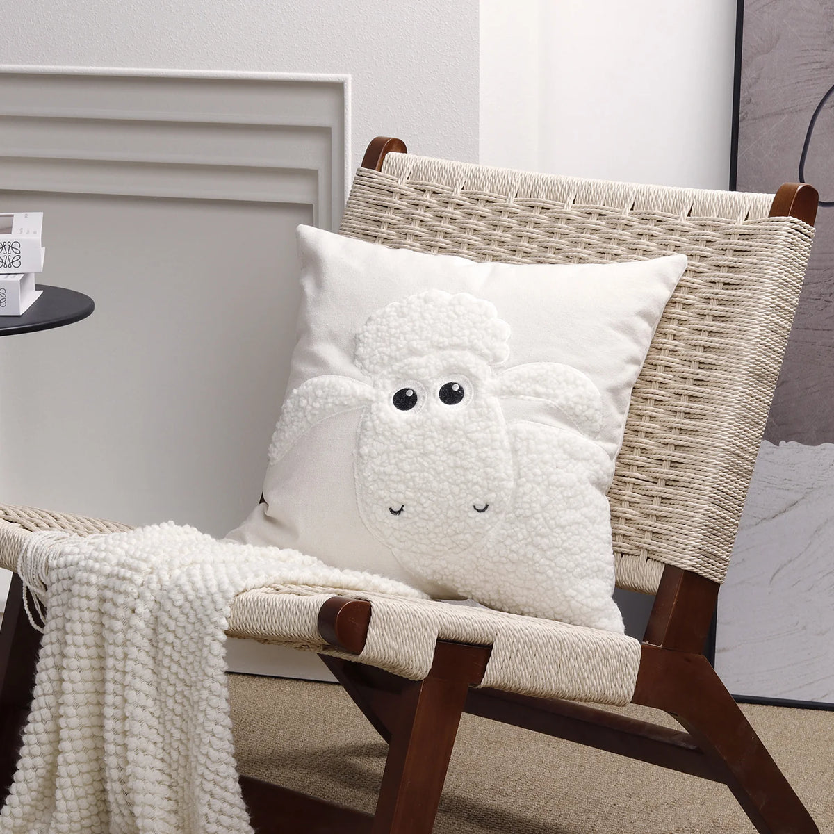 Throw Pillow Cover Sherpa Applique Woven Fabric Hidden Zipper