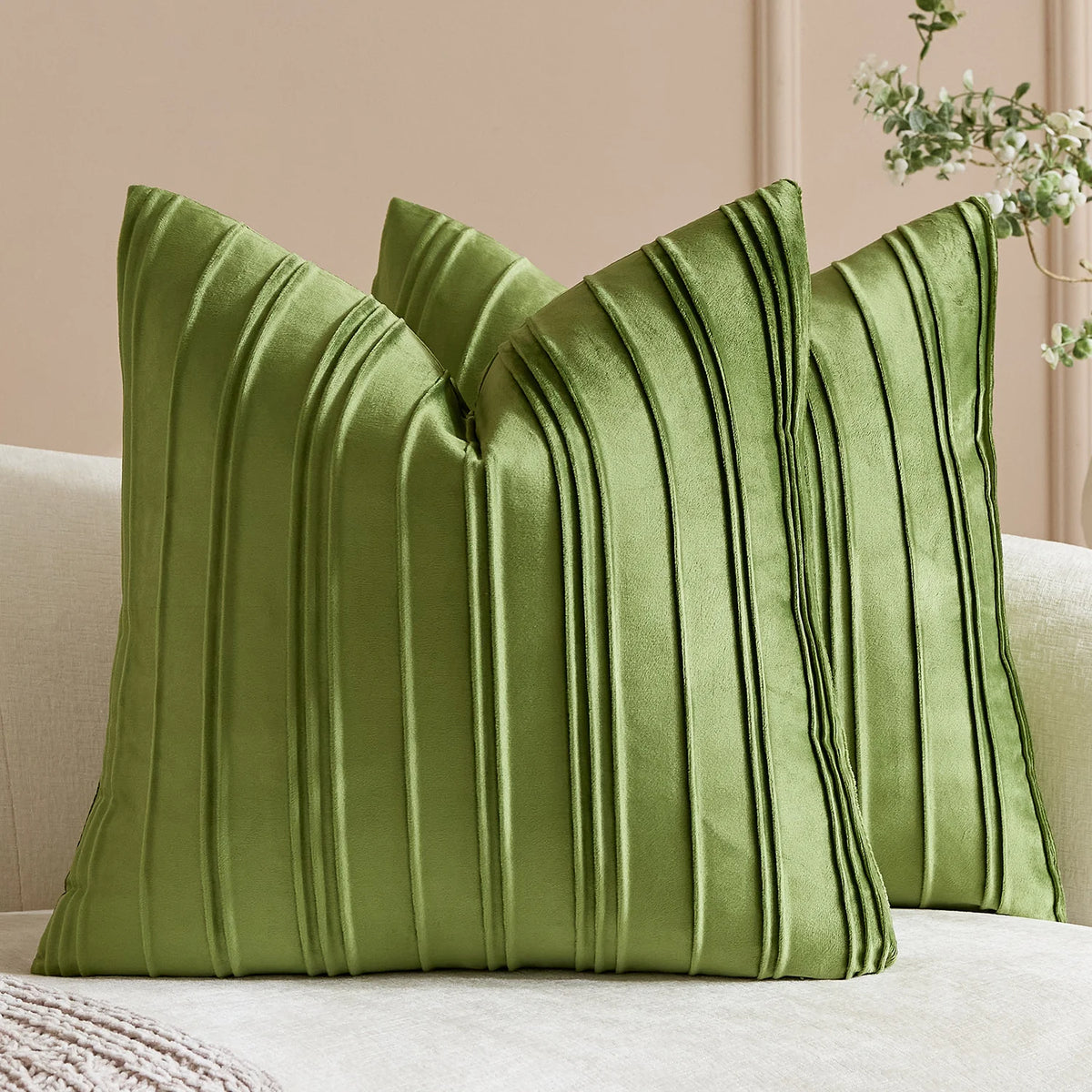 Throw Pillow Cover Soft-Touch Velvet Pintuck Pleats Hidden Zipper