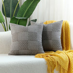 Throw Pillow Cover Stitched Geometric Cotton-Linen Hidden Zipper