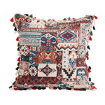 Throw Pillow Cover Tapestry Patchwork Pom-Pom Tassels Hidden Zipper