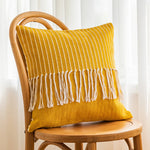 Throw Pillow Cover Textured Woven Fringe Cotton-Blend