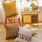Throw Pillow Cover Textured Woven Fringe Cotton-Blend