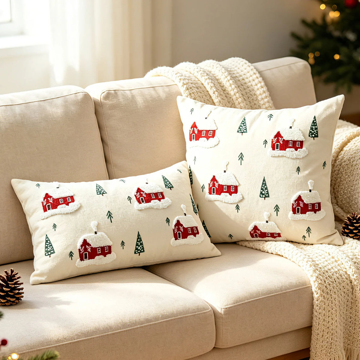 Throw Pillow Cover Tufted Chenille & Embroidered Hidden Closure