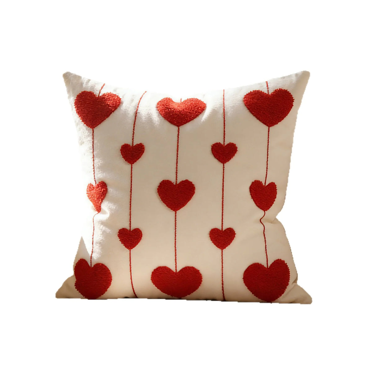 Throw Pillow Cover Tufted Chenille Hearts Cotton-Linen Hidden Zipper