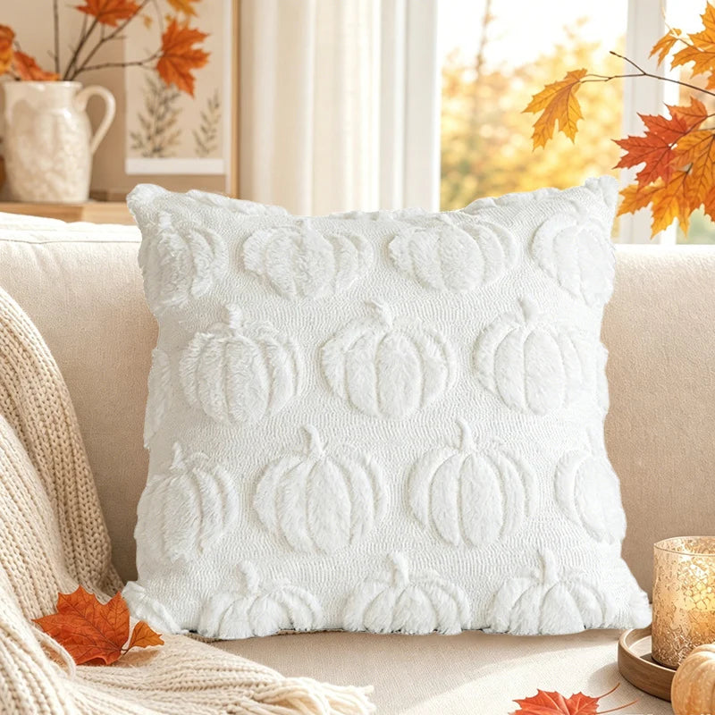 Throw Pillow Cover Tufted Chenille Pumpkin Removable Zipper