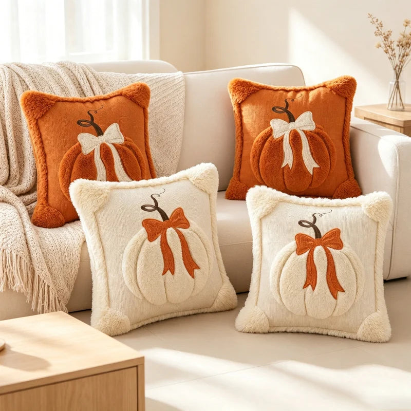 Throw Pillow Cover Tufted Chenille Pumpkin Removable Zipper