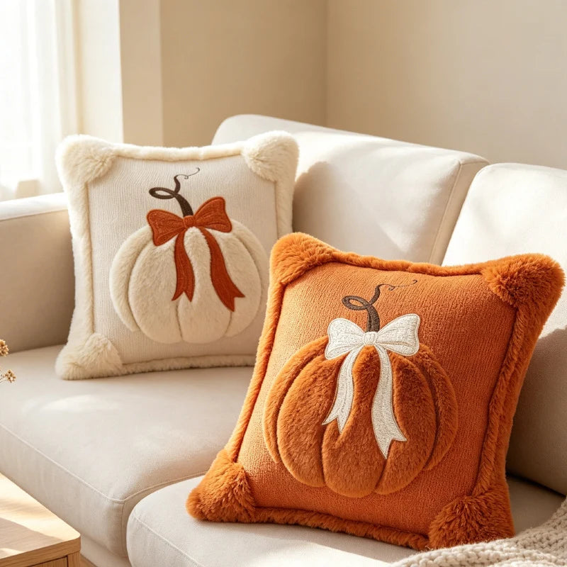 Throw Pillow Cover Tufted Chenille Pumpkin Removable Zipper