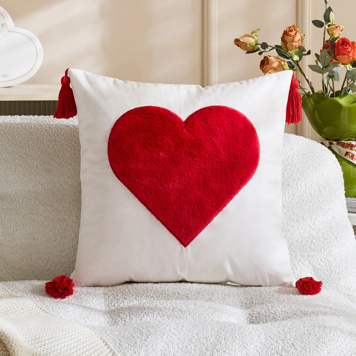 Throw Pillow Cover Tufted Chenille & Tassels Machine Washable
