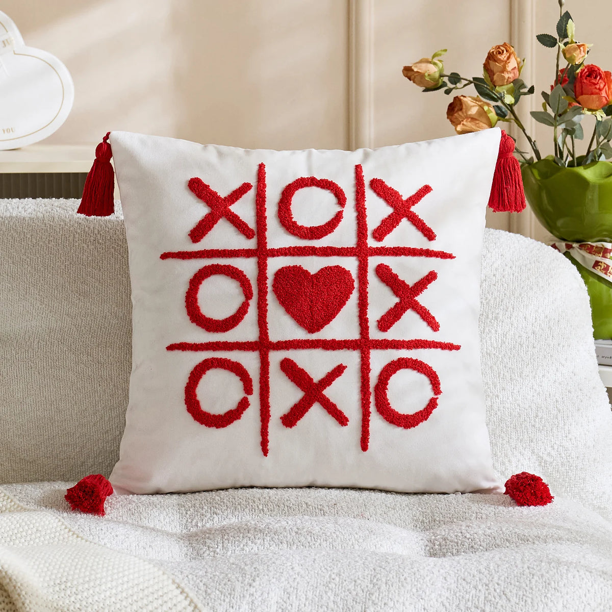Throw Pillow Cover Tufted Chenille & Tassels Machine Washable