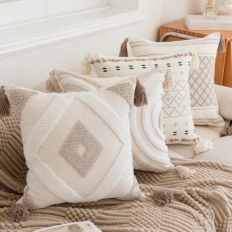Throw Pillow Cover Tufted Concentric Circles Cotton-Blend Hidden Zipper