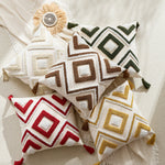 Throw Pillow Cover Tufted Geometric Tassels Hidden Zipper