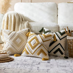 Throw Pillow Cover Tufted Geometric Tassels Hidden Zipper