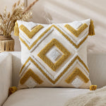 Throw Pillow Cover Tufted Geometric Tassels Hidden Zipper