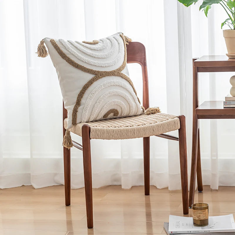 Throw Pillow Cover Tufted Half-Round & Tassel Corners