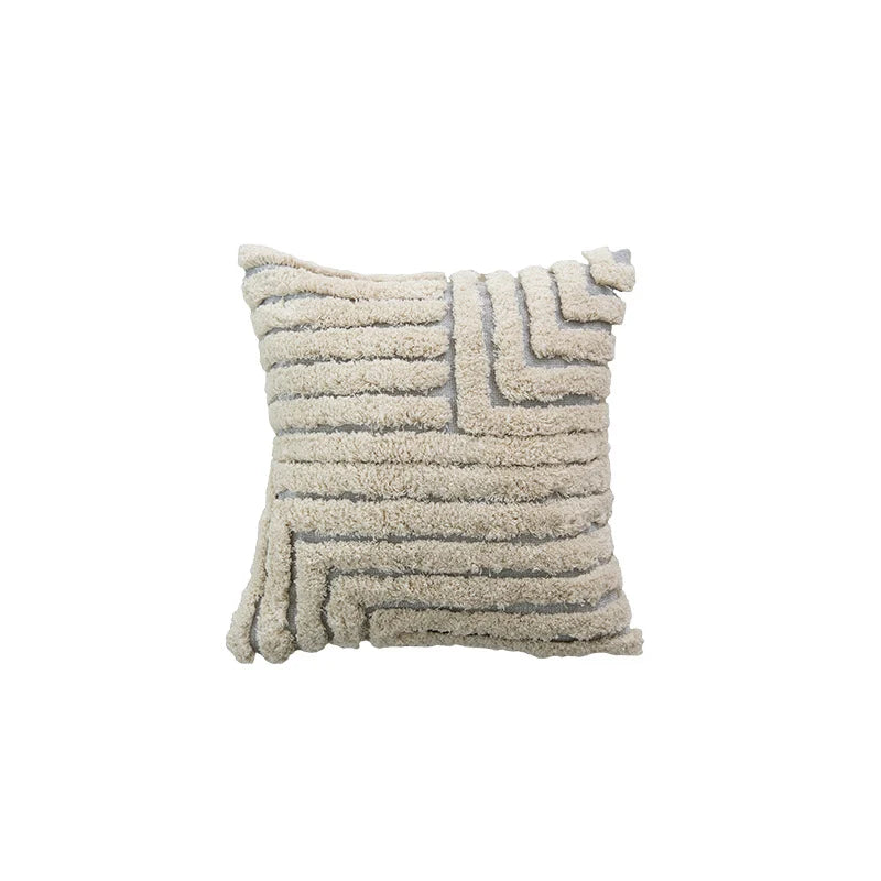 Throw Pillow Cover Tufted Shaggy Lattice Linen-Look Hidden Zipper