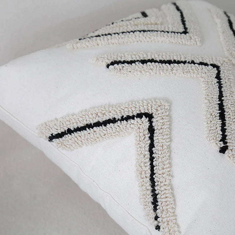 Throw Pillow Cover Tufted X Pattern Woven Cotton & Tassel Corners