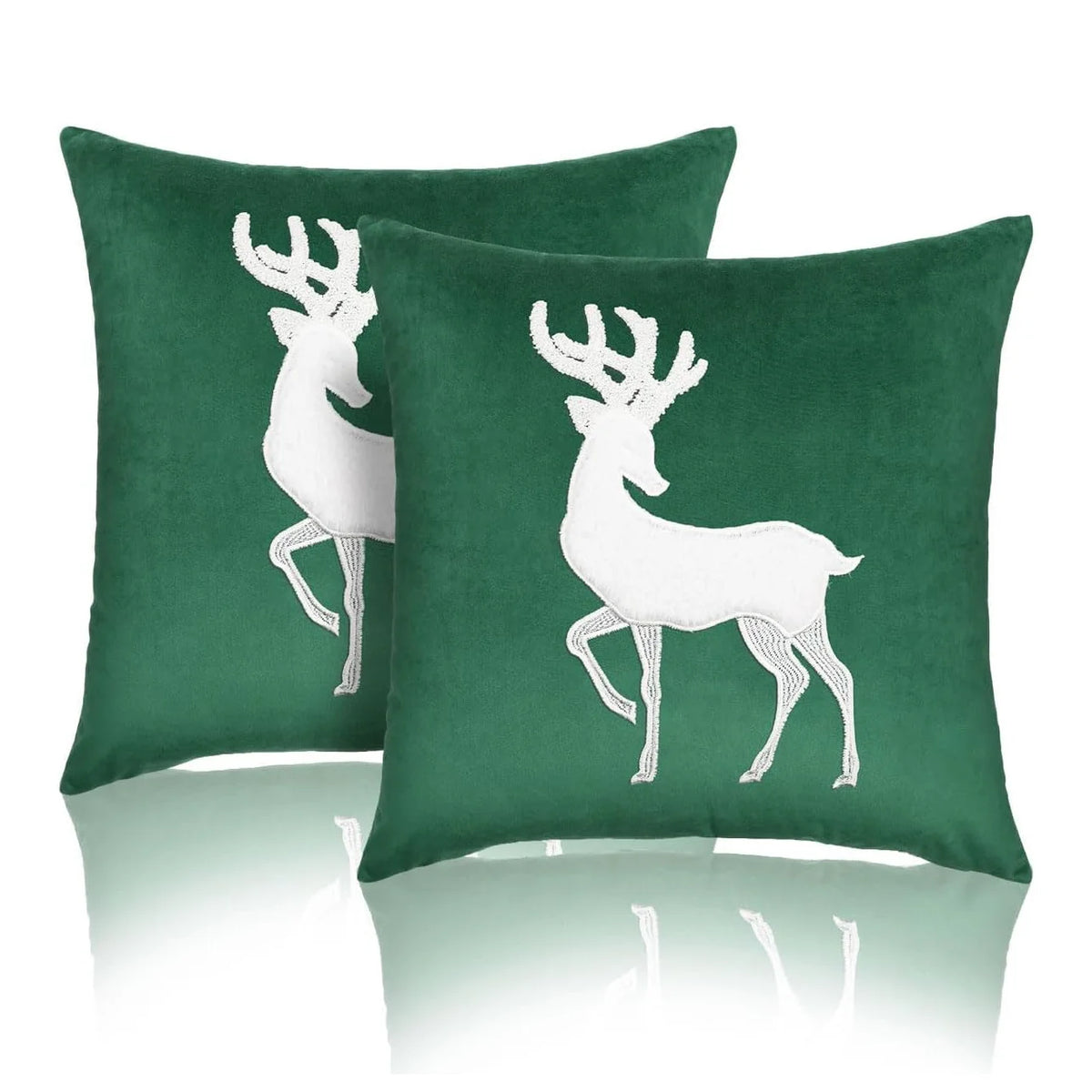 Throw Pillow Cover Velvet Reindeer Appliqué Hidden Zipper