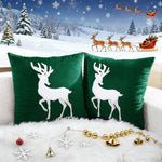 Throw Pillow Cover Velvet Reindeer Appliqué Hidden Zipper