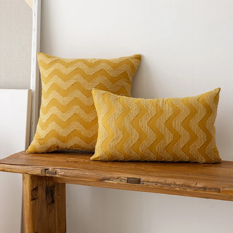 Throw Pillow Cover Woven Chevron Raised Zigzag Hidden Zipper