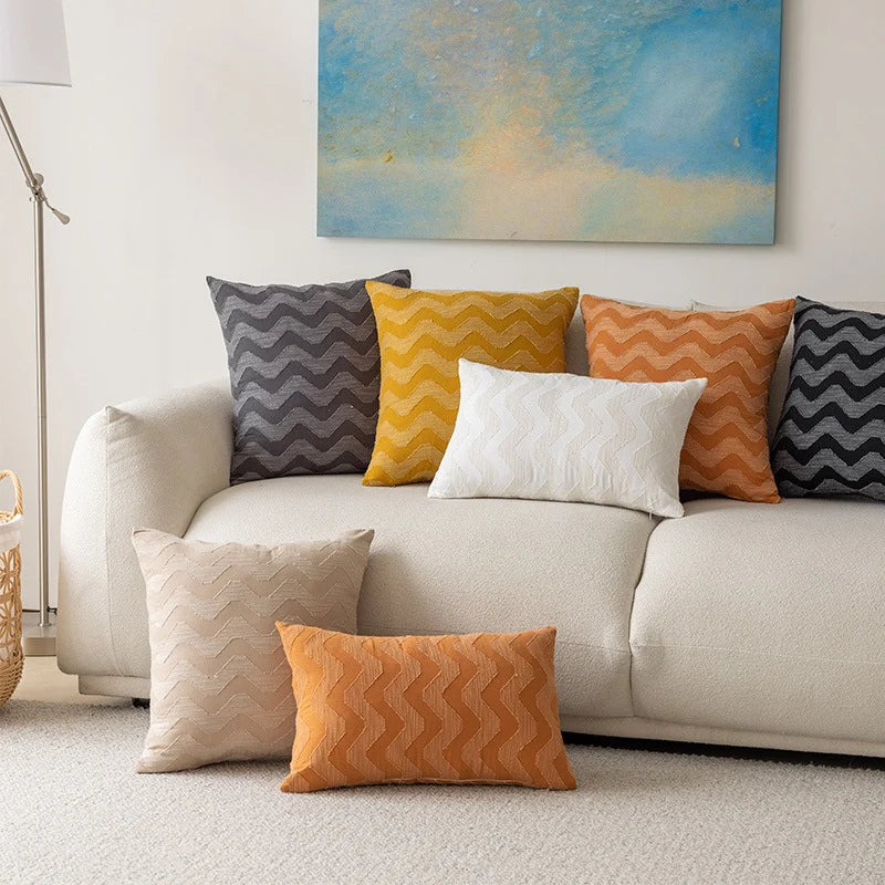 Throw Pillow Cover Woven Chevron Raised Zigzag Hidden Zipper