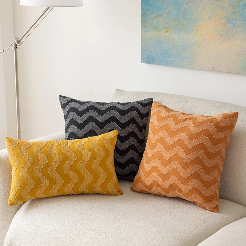 Throw Pillow Cover Woven Chevron Raised Zigzag Hidden Zipper