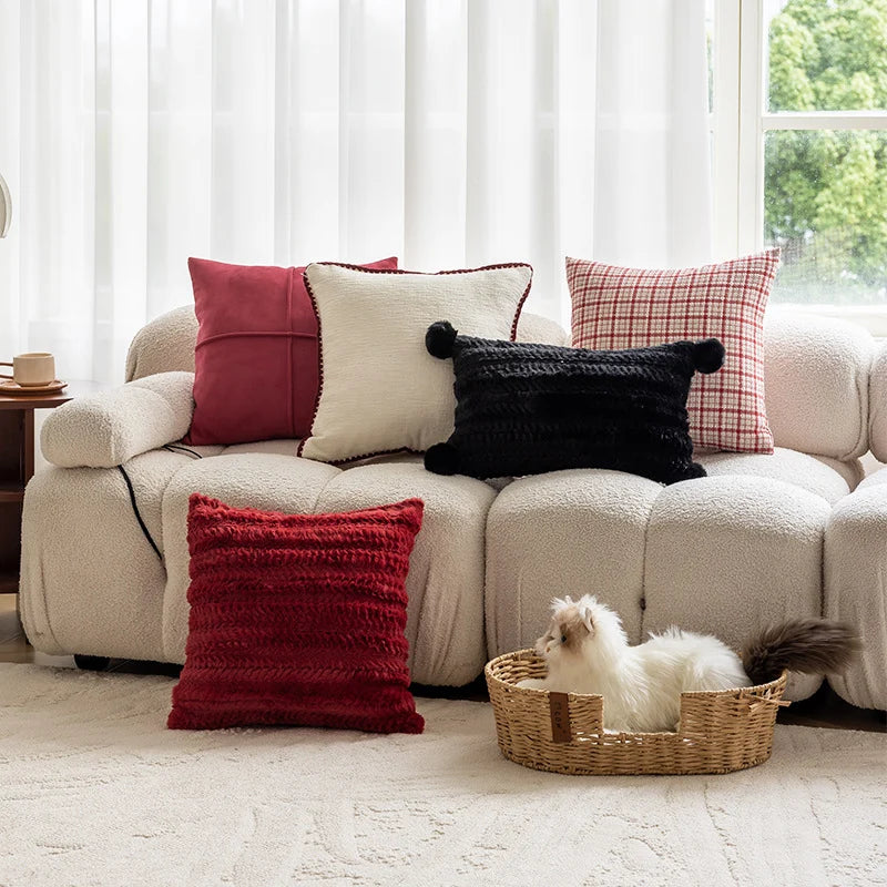 Throw Pillow Cover Woven Plaid Cotton-Linen Hidden Zipper