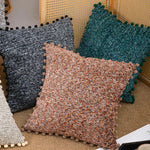 Throw Pillow Covers Bouclé Texture & Pom-Pom Trim