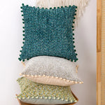 Throw Pillow Covers Bouclé Texture & Pom-Pom Trim