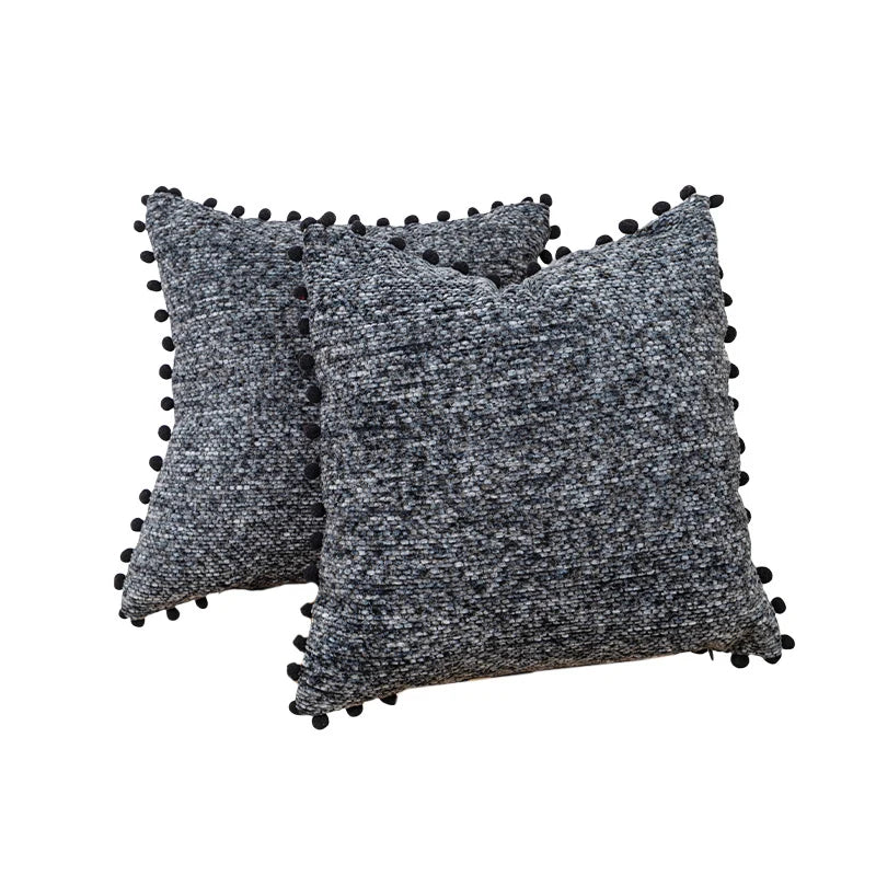 Throw Pillow Covers Bouclé Texture & Pom-Pom Trim