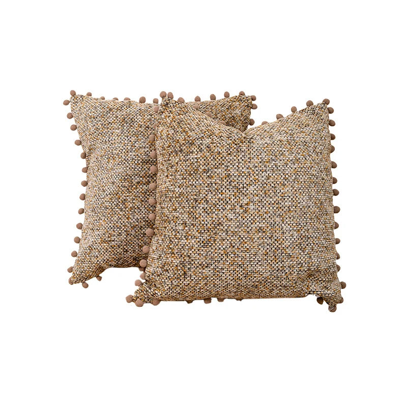 Throw Pillow Covers Bouclé Texture & Pom-Pom Trim