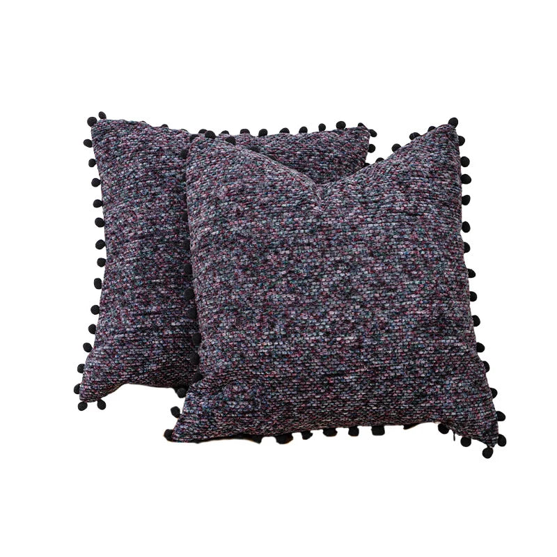 Throw Pillow Covers Bouclé Texture & Pom-Pom Trim