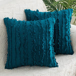 Throw Pillow Covers Fringed Cotton-Linen Hidden Zipper Pair