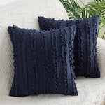 Throw Pillow Covers Fringed Cotton-Linen Hidden Zipper Pair