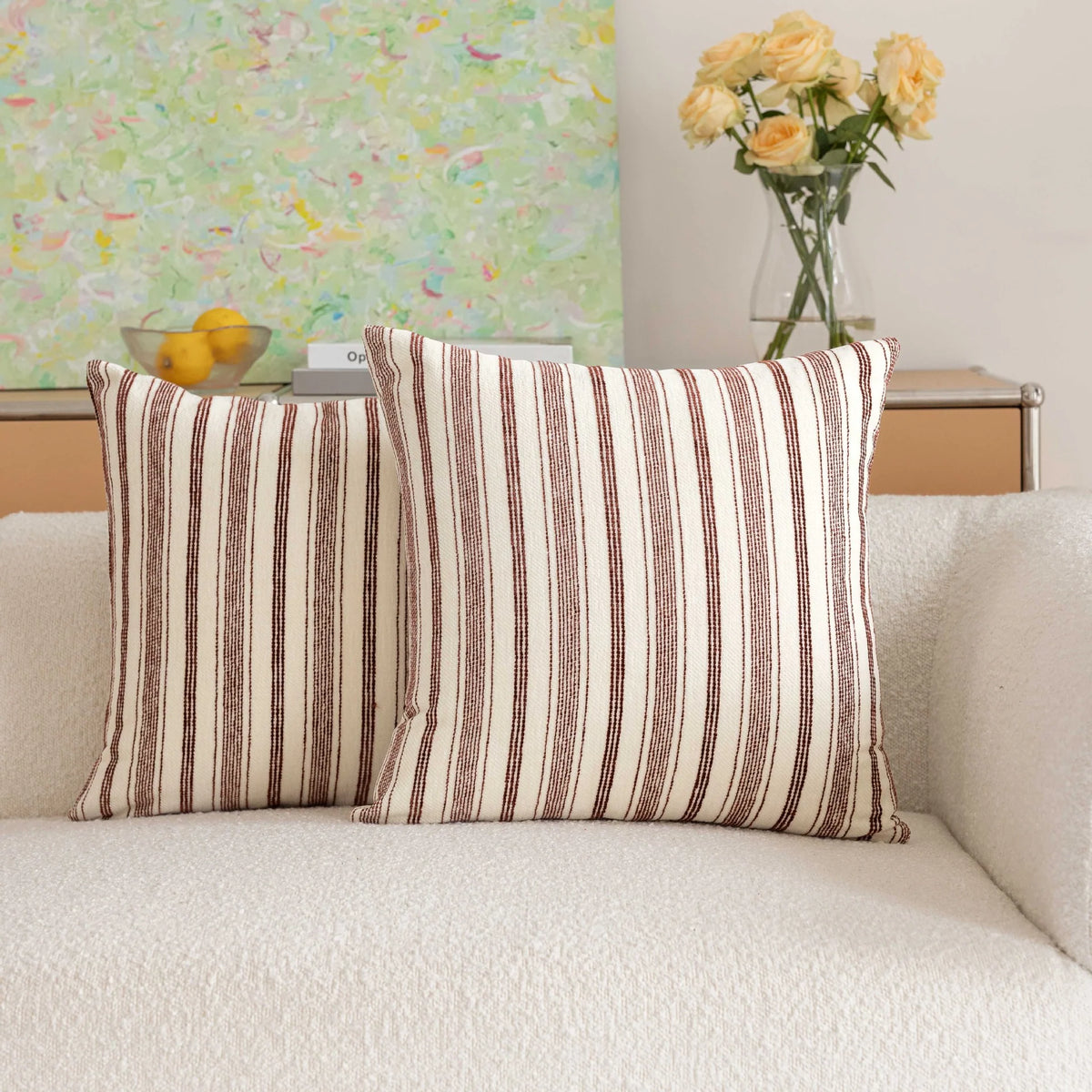 Throw Pillow Covers Striped Handwoven Cotton Set of 2
